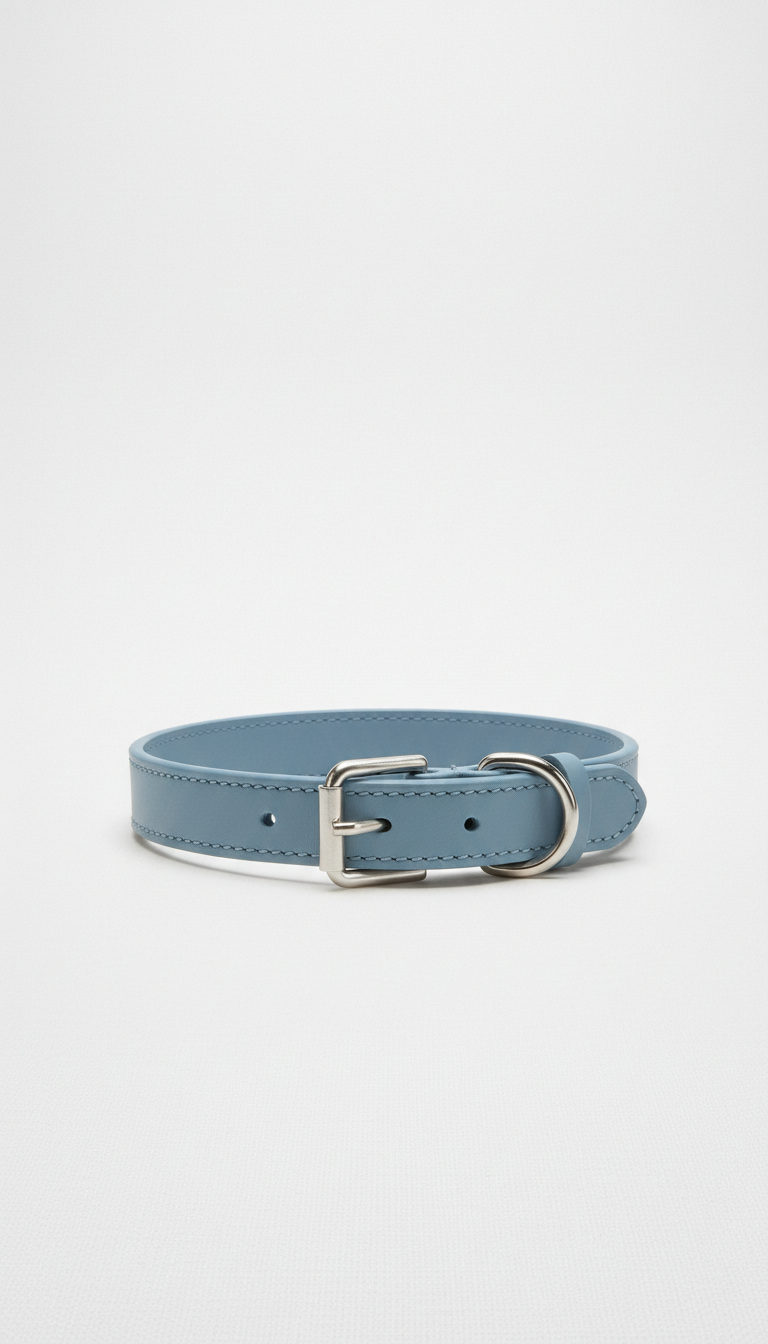 Cloud blue leather dog collar