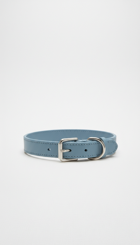 Cloud blue leather dog collar